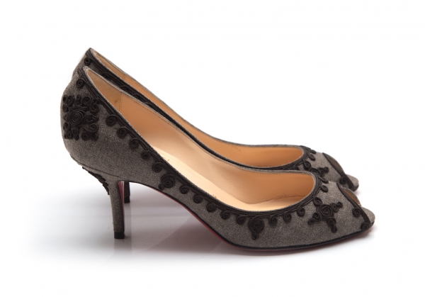 Christian Embroidery Open Toe Heels Grey 38 | PLAYFUL