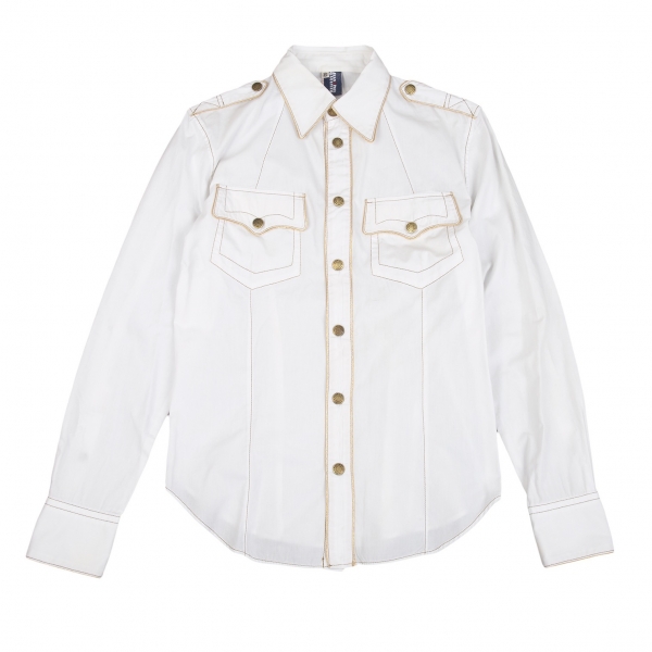 ジーンズポールゴルチエJean's Paul GAULTIER パイピングデザインミリタリーシャツ 白48