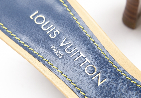 Louis Vuitton Blue Monogram Denim and Leather Slingback Sandals Size 38.5