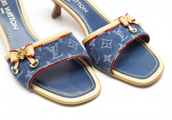 LOUIS VUITTON Y2K blue denim buckle leather high heel mule sandal EU37 at  1stDibs
