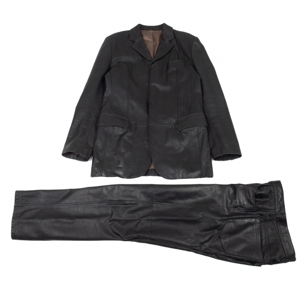 Jean-Paul GAULTIER HOMME Crack Leather Jacket & Pants Black 48,46