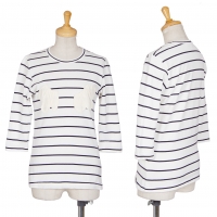  COMME des GARCONS Patch Design Striped T Shirt White,Navy S-M