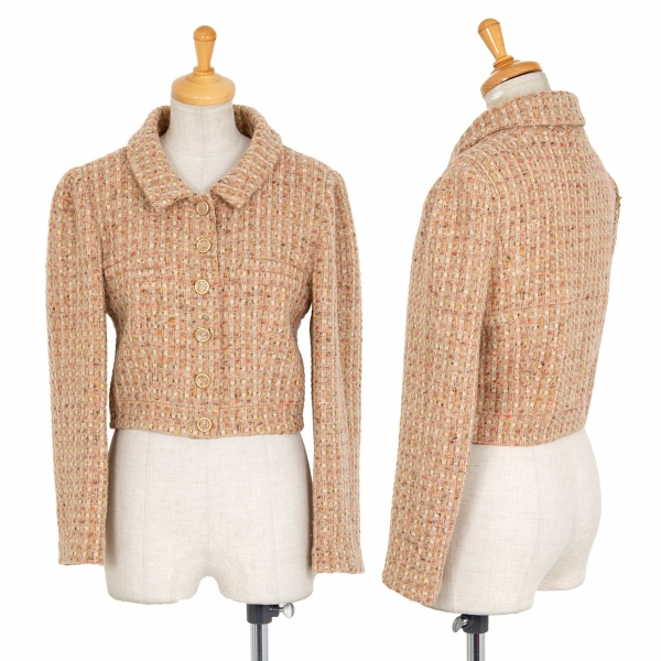 CHANEL Knit Tweed Jacket Beige 38