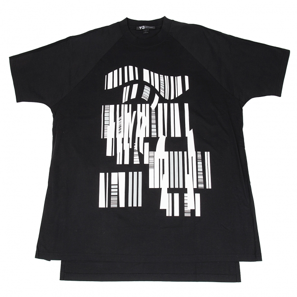 ワイスリーY-3 バーコードグラフィックプリントラグランTシャツ 黒XL