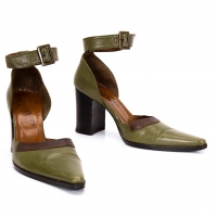  Jean-Paul GAULTIER Ankle Strap Leather Pumps Green 2 1/2(About US 5.5)