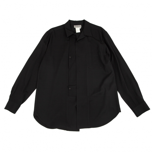 ヨウジヤマモト プールオムYohji Yamamoto POUR HOMME 混紡レーヨンギャバフラップデザインシャツ 黒4