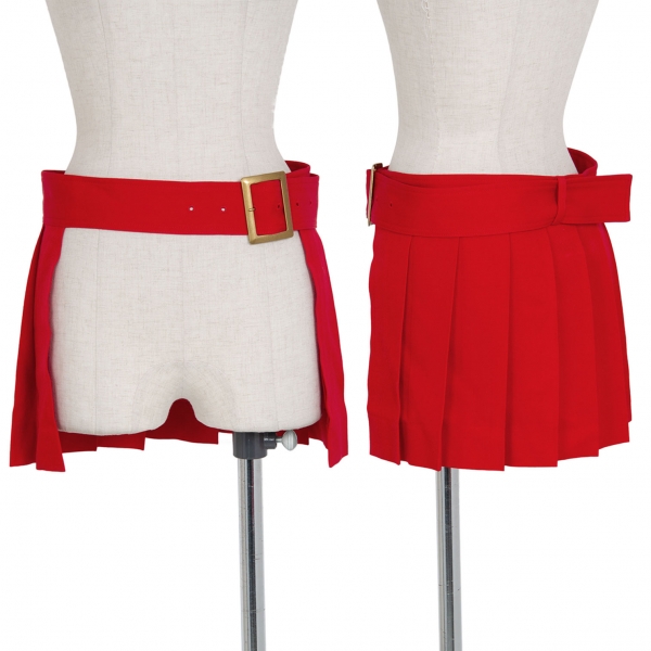 ワイズY's ウールギャバプリーツカバーラップスカート 赤3