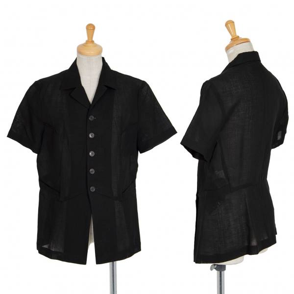 トリココムデギャルソンtricot COMME des GARCONS リネンウールダーツデザイン半袖シャツ 黒M位
