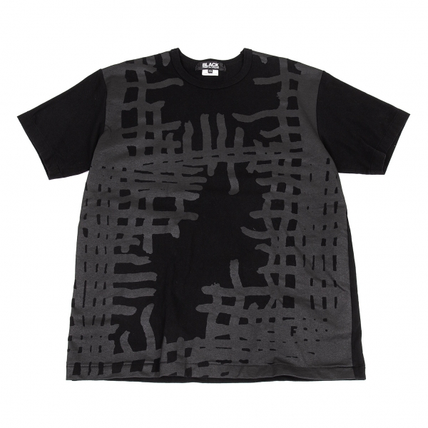 ブラックコムデギャルソンBLACK COMME des GARCONS 格子プリントTシャツ 黒XXL