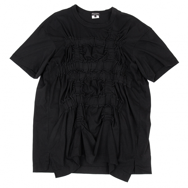 コムデギャルソン オムプリュスCOMME des GARCONS HOMME PLUS シャーリングギャザーデザインTシャツ 黒L