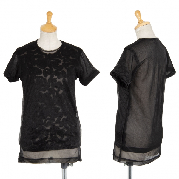 コムコム コムデギャルソンCOMME des GARCONS 製品染めフリルレイヤーメッシュTシャツ 黒XS