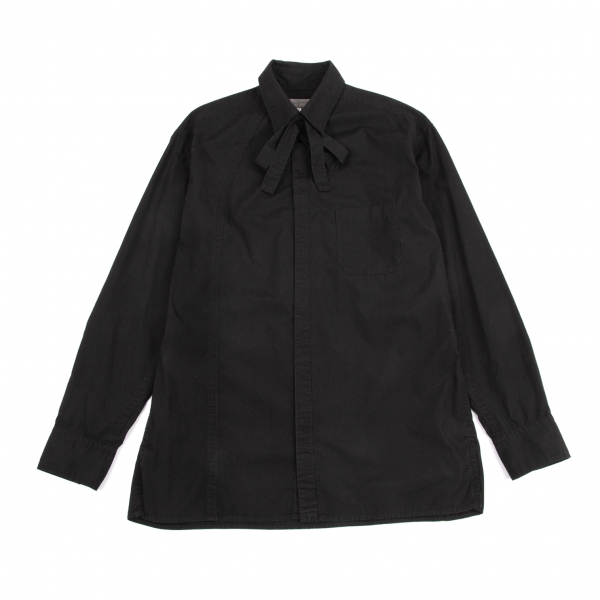 ヨウジヤマモト プールオムYohji Yamamoto POUR HOMME コットンパッカリング切替ネックリボン環縫いシャツ 黒3