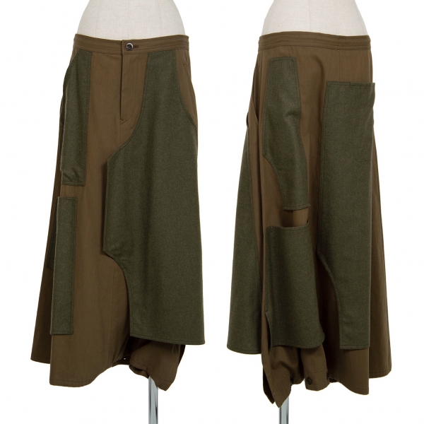 ワイズY's ウール生地貼り付けデザインコットン2Wayスカートパンツ カーキ2