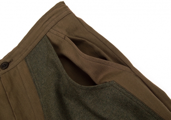 Y's Wool Patch Cotton 2Way Skirt Pants (Trousers) Khaki 2 | PLAYFUL