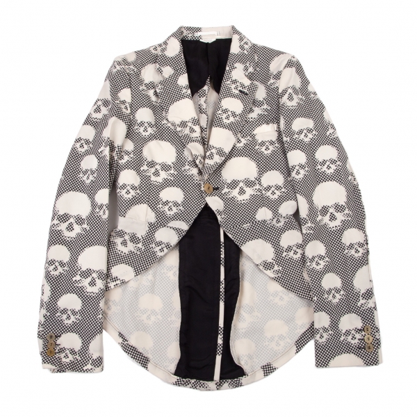 COMME des GARCONS HOMME PLUS Poly Skull Checked Jacket Ivory,Black 