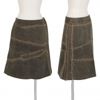  TSUMORI CHISATO Zig-zag Stitched Canvas Side Zip Skirt Brown 2